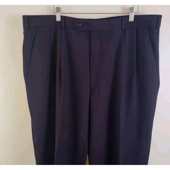 J.Riggings VTG Mens 41W 39In Unhemmed New Navy Pleated Dress Pants Wool Textired - Picture 9 of 10